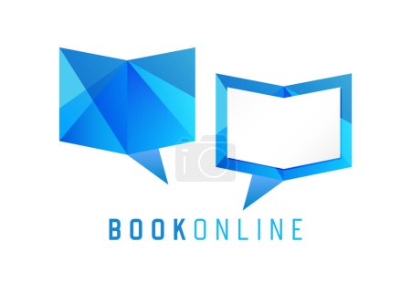 Set of cute book icons. Audio book icon concept. Creative symbol of discussion. Online reading, studying or learning sign. Distance education logo concept. Blue book with speech cloud. Isolated design