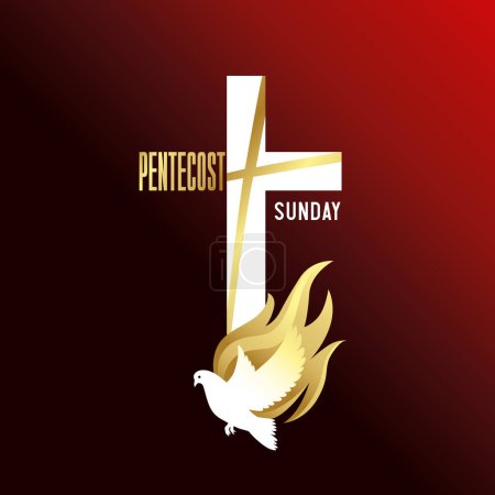 Pfingstsonntag, Jesuskreuz und taubenchristliches Hemdmotiv. Holy Spirit logo banner design. Vektorillustration