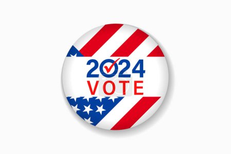 Vote 2024, round emblem from Election USA. Realistic circle 2024 elections ping or badge with us american flag. Presidential Election US. Vector illustration