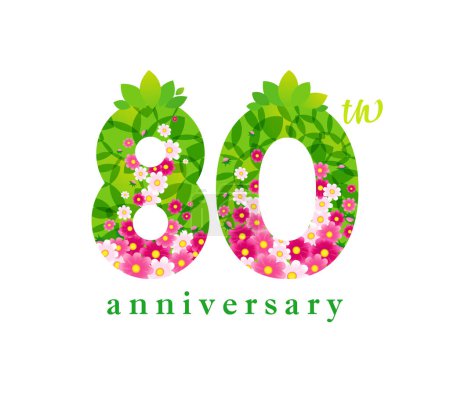 Happy 80th anniversary cute summer number. Natural organic background with isolated clipping mask. Up to 80 persent off discount concept. Creative template. Floral greeting card design. Web icon.