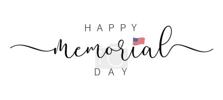 Feliz Día de los Caídos caligrafía y ondeando bandera. Texto manuscrito Memorial Day and flag of USA (en inglés). Ilustración vectorial