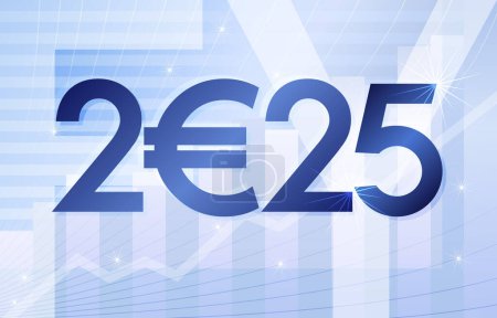 Fyscal Year 2025 business poster. Financial blue backdrop with creative number 2025 with euro symbol. Planner cover design. Office billboard template. A social issue or economic growth event banner.