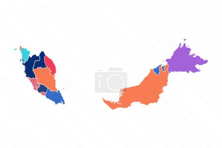 Ilustración de Mapa Multicolor de Malasia Con Provincias - Imagen libre de derechos