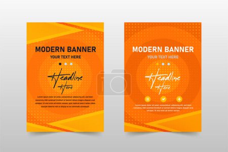 Illustration for Modern Flat Dotted Orange Banner Template With Circles - Royalty Free Image