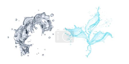 Photo for Transparent blue water splashes and ripples with drops. Liquids splashing fluid with droplets, realistic isolated, transparent cool drink, transparent water falling or pouring with air bubbles. - Royalty Free Image