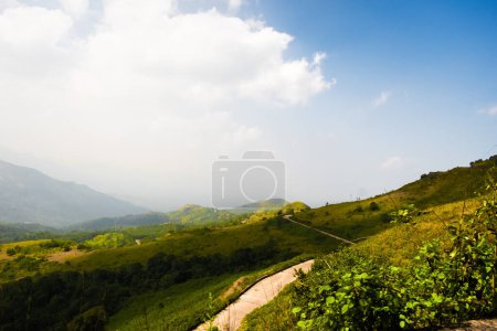 Photo for Breathtaking view of Chikmagalur hills, with dangerous curvy road. - Royalty Free Image