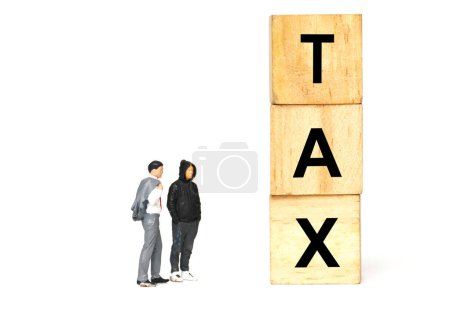 A picture of professional and normal worker miniature with tax written on wooden  block.