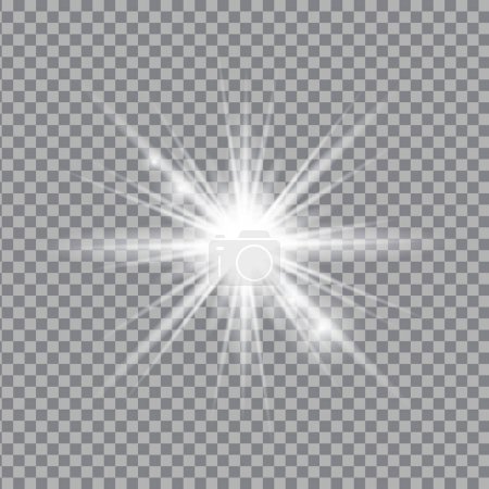 White light glow effect, light rays. Radiant flash, lens flare, vector illustration.