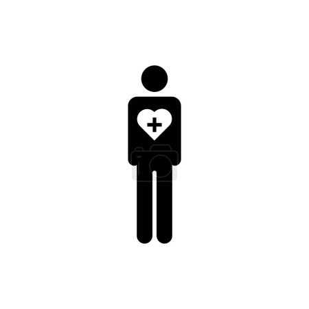 Standing human figure with cross included within a heart shape icon isolated on white background. Public information symbol modern, simple, vector, icon for website design, ui. Vector Illustration