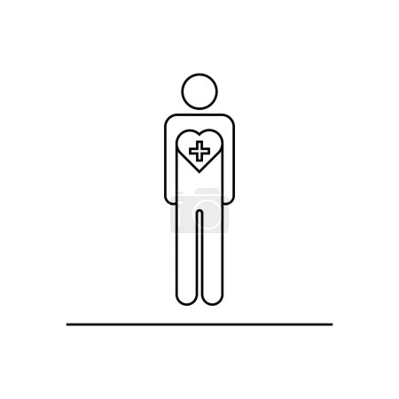 Standing human figure with cross included within a heart shape icon isolated on white background. Public information symbol modern, simple, vector, icon for website design. Vector Illustration
