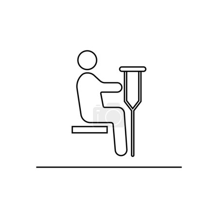Sitzende menschliche Figur mit Krücken-Symbol isoliert auf weißem Hintergrund. Öffentliche Informationen Symbol modern, einfach, Vektor, Symbol für Website-Design, mobile App, ui. Vektorillustration