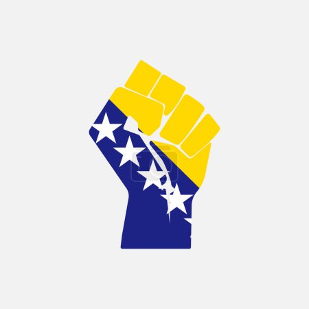 Flag of Bosnia and Herzegovina in the shape of raised hand sign isolated on background. Fist symbol modern, simple, vector, icon for website design, mobile app, ui. Vector Illustration