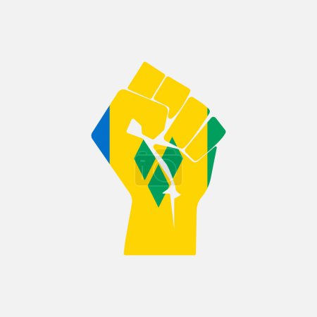 Bandera de San Vicente y las Granadinas en forma de signo de mano levantado aislado en el fondo. Puño símbolo moderno, simple, vector, icono para el diseño del sitio web, aplicación móvil, ui. Ilustración vectorial