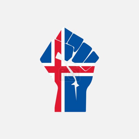 Flag of Iceland in the shape of raised hand sign isolated on background. Fist symbol modern, simple, vector, icon for website design, mobile app, ui. Vector Illustration