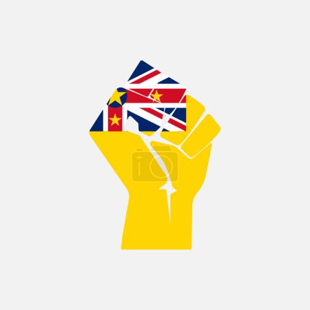 Flag of Niue in the shape of raised hand sign isolated on background. Fist symbol modern, simple, vector, icon for website design, mobile app, ui. Vector Illustration