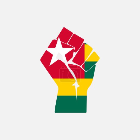 Flag of Togo in the shape of raised hand sign isolated on background. Fist symbol modern, simple, vector, icon for website design, mobile app, ui. Vector Illustration