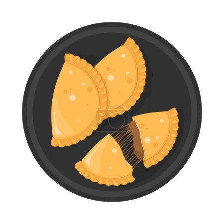 Téléchargez les illustrations : Empanadas on a plate in flat design - en licence libre de droit