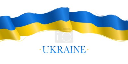 Téléchargez les illustrations : Ukraine drapeau vague nationale fond de ruban avec signe - en licence libre de droit