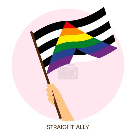 Hand holding straight ally pride flag