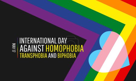 Ilustración de Día Internacional contra la homofobia, la transfobia y la bifobia con bandera de orgullo y signo - Imagen libre de derechos