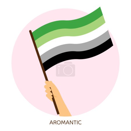 Téléchargez les illustrations : Main tenant drapeau de fierté aromatique - en licence libre de droit