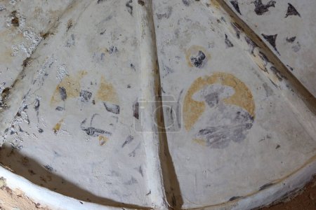 Photo for Almonaster la Real, Huelva, Spain, June 21, 2023: Christian drawings on the dome of the 13th century Romanesque apse of the 10th century mosque of Almonaster la Real. Huelva, Spain - Royalty Free Image