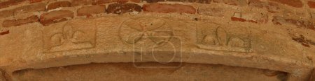 Photo for Almonaster la Real, Huelva, Spain, June 21, 2023: Panoramic of the lintel at the entrance of the X century mosque of Almonaster la Real. Huelva, Spain - Royalty Free Image