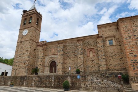 Photo for Almonaster la Real, Huelva, Spain, June 21, 2023: Facade of the church of San Martin in Almonaster la Real, Sierra de Aracena, Huelva, Spain - Royalty Free Image