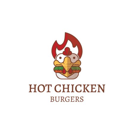 Téléchargez les illustrations : Hot Chicken Burgers Logo Vector, combinant feu, poulet et hamburger, adapté à l'industrie de la restauration rapide, restaurant ou magasin de hamburgers en particulier Hot Chicken Burgers. - en licence libre de droit