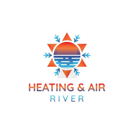 Ilustración de Logotipo de HVAC Vector, un logotipo de combinación de símbolo de calefacción, nieve, sol y símbolo del lago, adecuado para la compañía de circulación de aire acondicionado. - Imagen libre de derechos