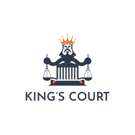 Illustration for Kings court logo vector illustration, logo combination of kings head, courthouse and court scales, suitable for lawyer, law, construction, travel, tourism or any related logos. - Royalty Free Image