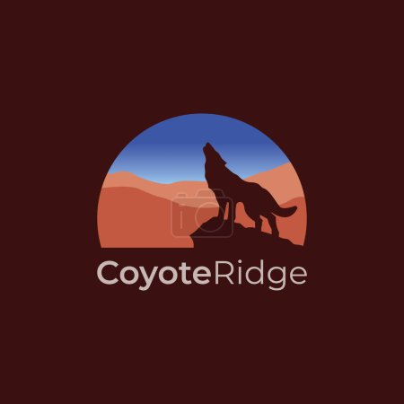 Ilustración de Logotipo de la cresta del coyote, con coyote y llanuras de alta colina, simple y moderno, adecuado para cualquier negocio. - Imagen libre de derechos