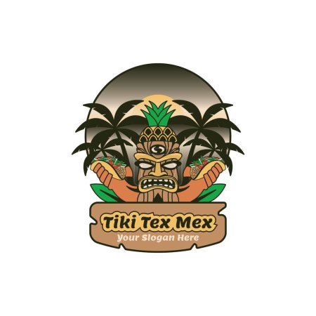 Ilustración de Tex mex tiki estatua mascota logo vector. Muy adecuado para la industria de alimentos y bebidas, especialmente restaurantes. - Imagen libre de derechos