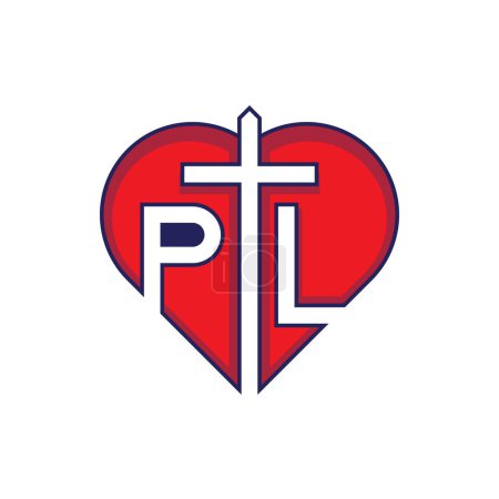 PL Brief Herz Kreuz Logo Vektor, geeignet für religiöse, gesundheitliche und medizinische Unternehmen.
