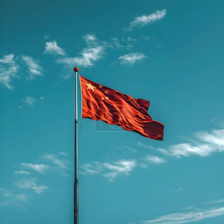 Bandera china ondeando en el cielo
