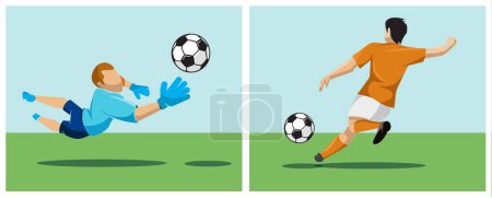 Illustration for Futbol players. goalkeeper. striker. forward. futbol soccer. fotball ball - Royalty Free Image