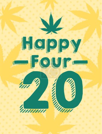 Illustration for 4/20 Creative Concept with Marijuana or Cannabis Leaves. Composition and Numerals Logo Lettering. Turquoise Background. Hand Drawn Design. THC. CBD. weed day - Royalty Free Image