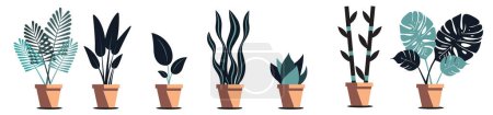 Téléchargez les illustrations : Ensemble de différents types de plantes dans des pots avec un fond blanc. - en licence libre de droit