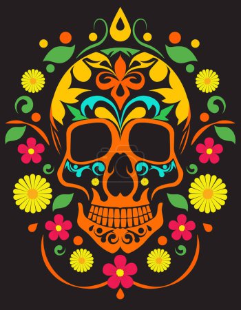Illustration for Mexican Day of the Dead. colorful Mexican skull. sugar skull - Royalty Free Image