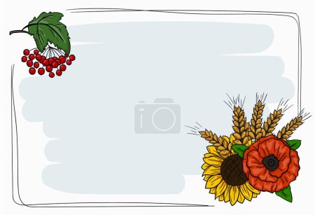 Illustration for Cartoon template with text frame for power point presentation in Ukrainian style with a set of elements. Vector illustration - Royalty Free Image