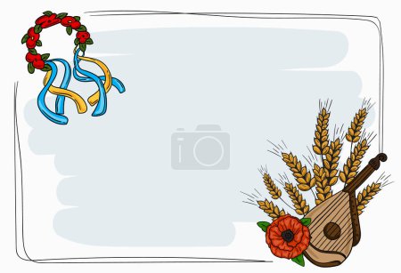 Illustration for Cartoon template with text frame for power point presentation in Ukrainian style with a set of elements. Vector illustration - Royalty Free Image