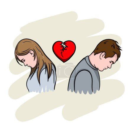 Illustration for A guy and a girl in love quarreled and broke each others hearts. Vector illustration - Royalty Free Image