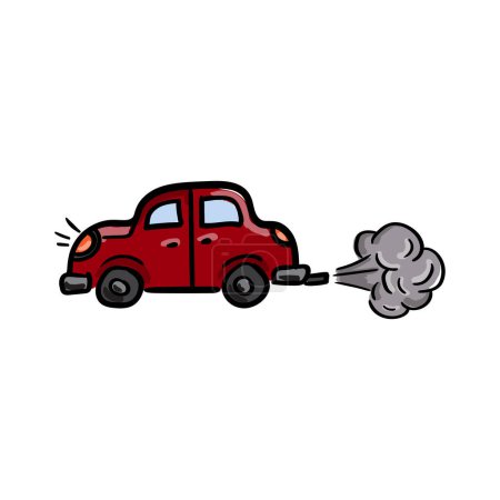 The car produces harmful emissions and harms the environment. Ecological problem. Vector illustration