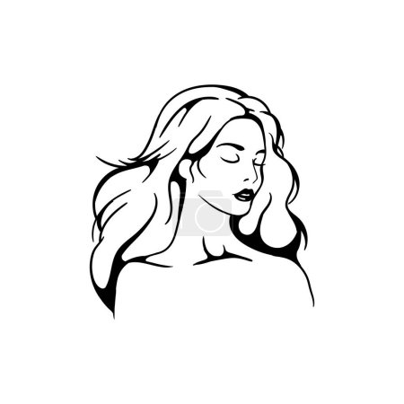 Téléchargez les illustrations : Illustration en noir et blanc, silhouette d'une belle fille aux cheveux longs. Illustration vectorielle - en licence libre de droit