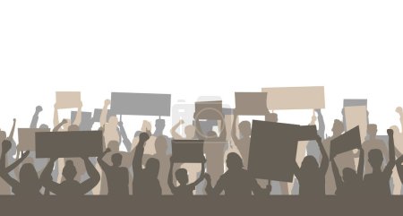 Ilustración de Multitud protestando sosteniendo el estilo de pancarta aislada sobre fondo blanco - Imagen libre de derechos