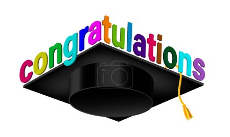 Logo de félicitations de graduation avec chapeau de graduation sur fond blanc Utilisé pour la conception et la décoration