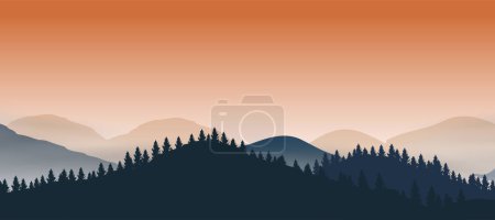 Illustration for Misty mountainsc panorama style. Used for decoration, advertising design, websites or publications, banners, posters and brochures. - Royalty Free Image