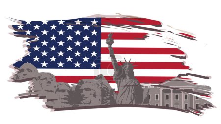 Illustration for Landmarks on the US flag. Used for decoration, advertising design, websites or publications, banners, posters and brochures. - Royalty Free Image