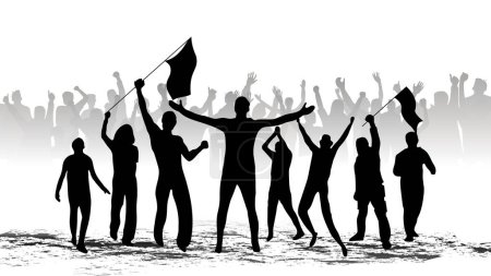 The silhouette represents the joy of victory or the protest of a group of people