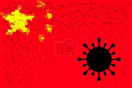 Foto de De China. Coronavirus. China diseño de la bandera con ilustración de virus sobre la bandera. Explosión de infecciones covid. variante del omicrón. Variantes BA5 - BA6 - BF7. Subvariantes. Infección respiratoria. - Imagen libre de derechos